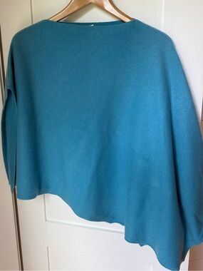 Nordstrom Signature 100% Mongolian Cashmere Blue Knit Poncho One Size